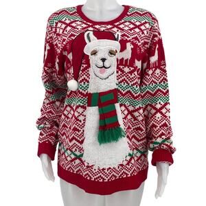 Jolly Sweaters Gorgeous Colorful  Lama Holiday Christmas Sweater L/G